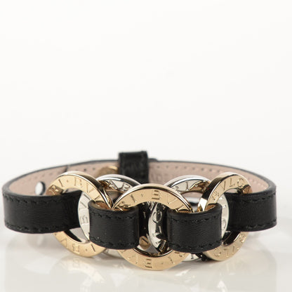 Bulgari Calfskin Circular Panel Bracelet Black Gold Silver 3 of 7