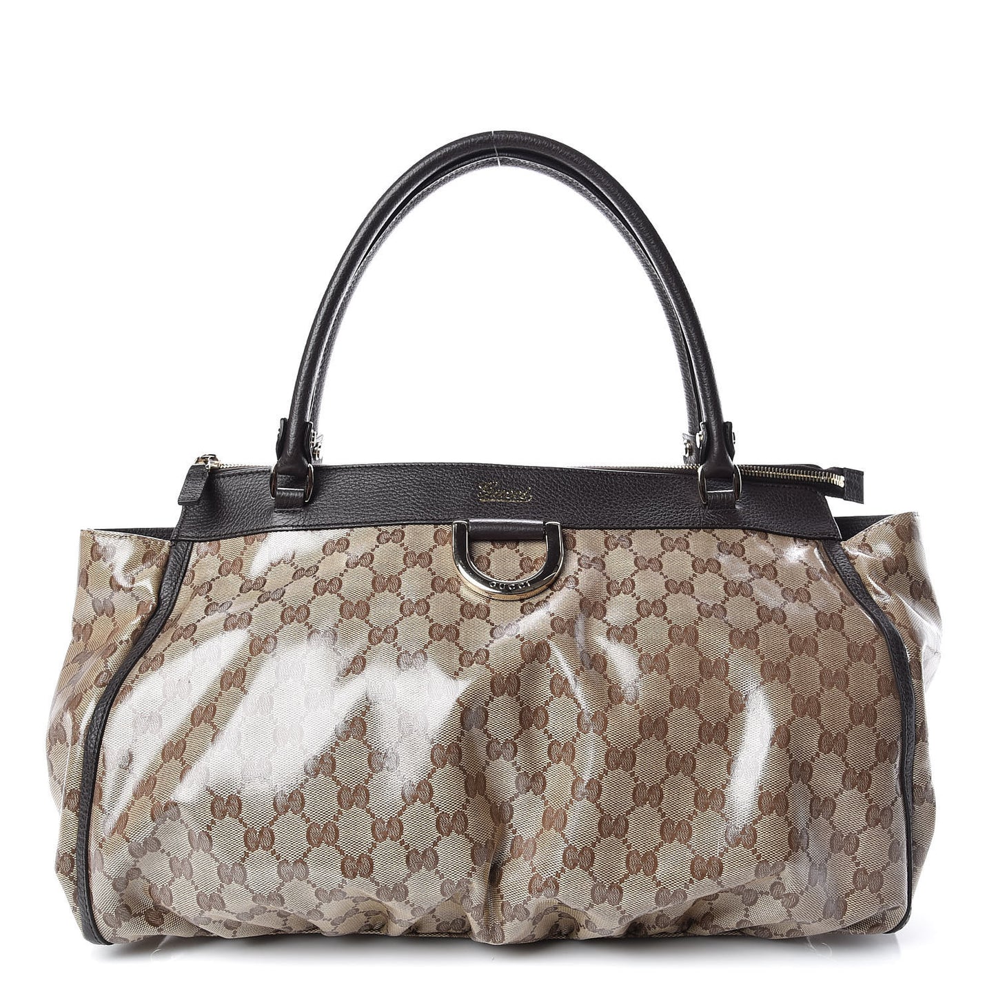 Crystal Monogram Large D Gold Hobo Dark Brown