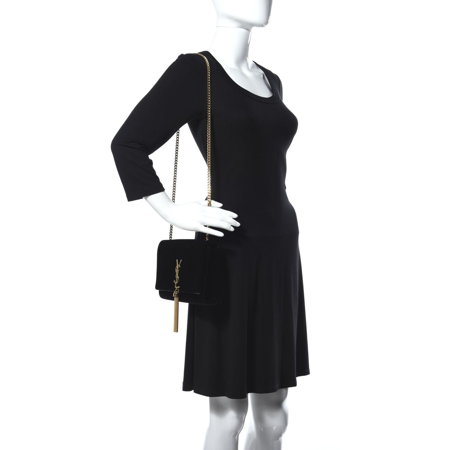 Velvet Medium Monogram Kate Tassel Shoulder Bag Black