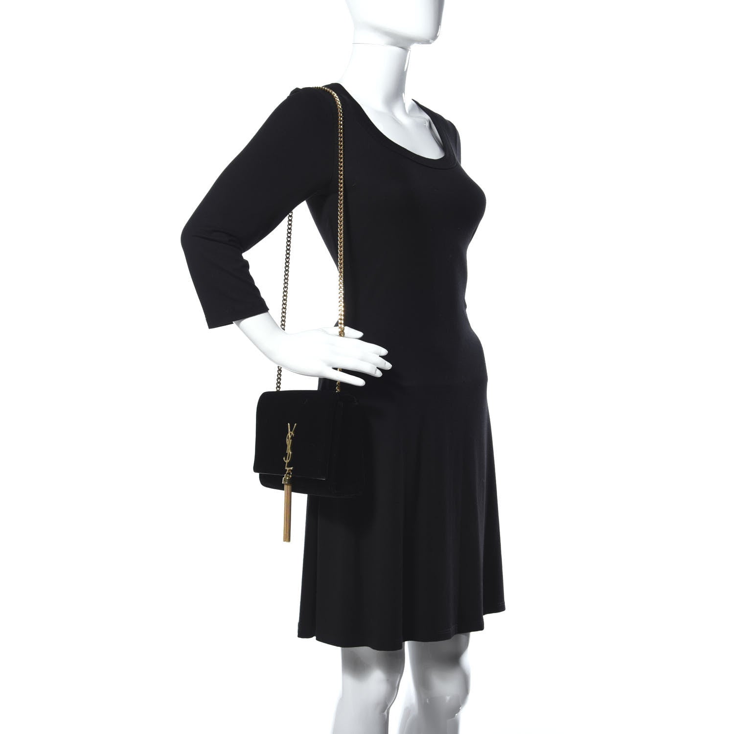 Saint Laurent Velvet Medium Monogram Kate Tassel Shoulder Bag Black 2 of 11