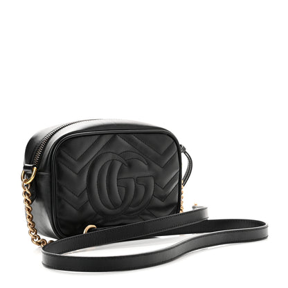 Gucci Calfskin Matelasse Mini GG Marmont Chain Shoulder Bag Black 3 of 9