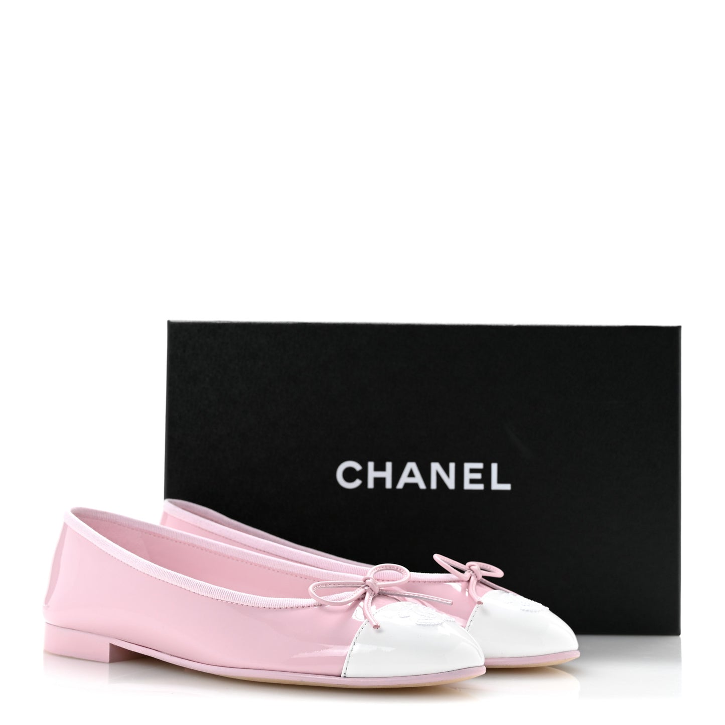 Patent Calfskin Cap Toe CC Ballerina Flats 36.5 Light Pink Dark Pink