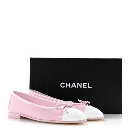 Chanel Patent Calfskin Cap Toe CC Ballerina Flats 36.5 Light Pink Dark Pink 10 of 10