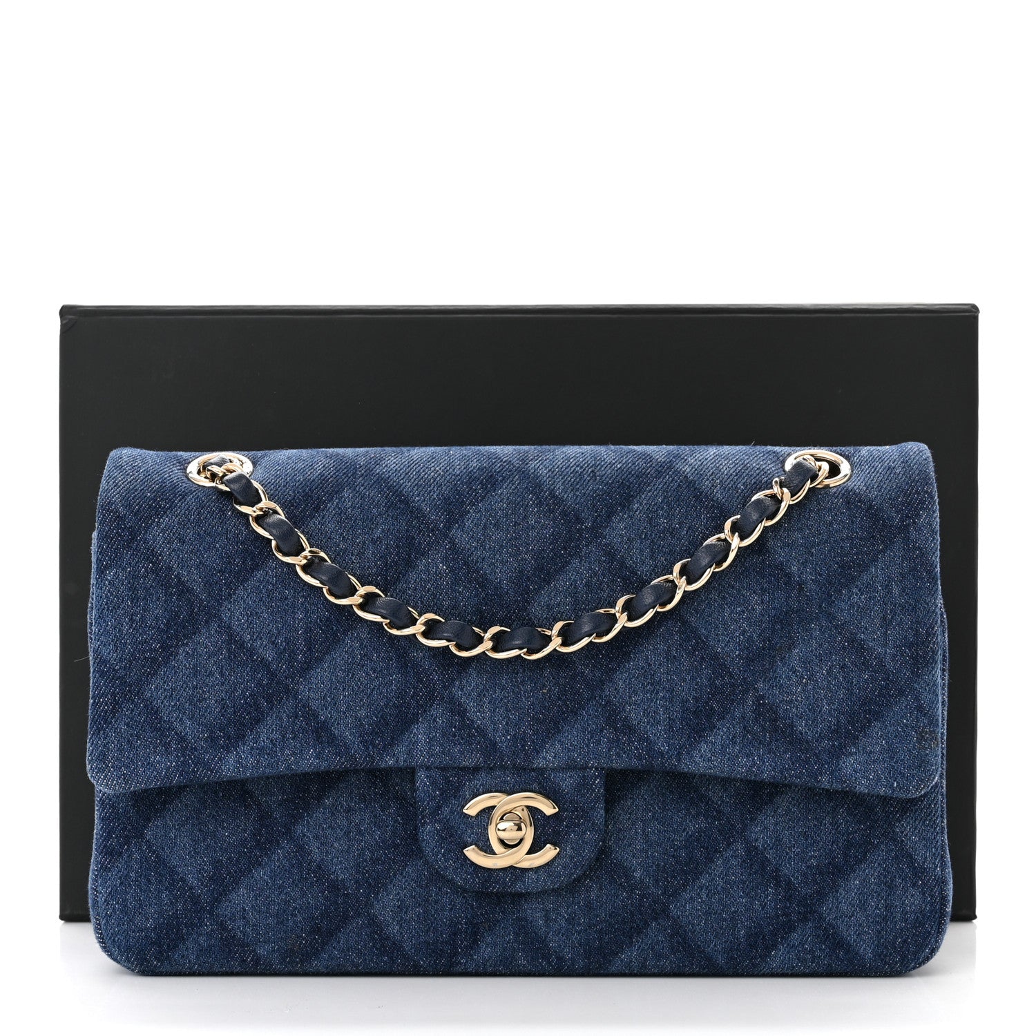Chanel Printed Denim Quilted Medium Double Flap Dark Blue 13 of 13