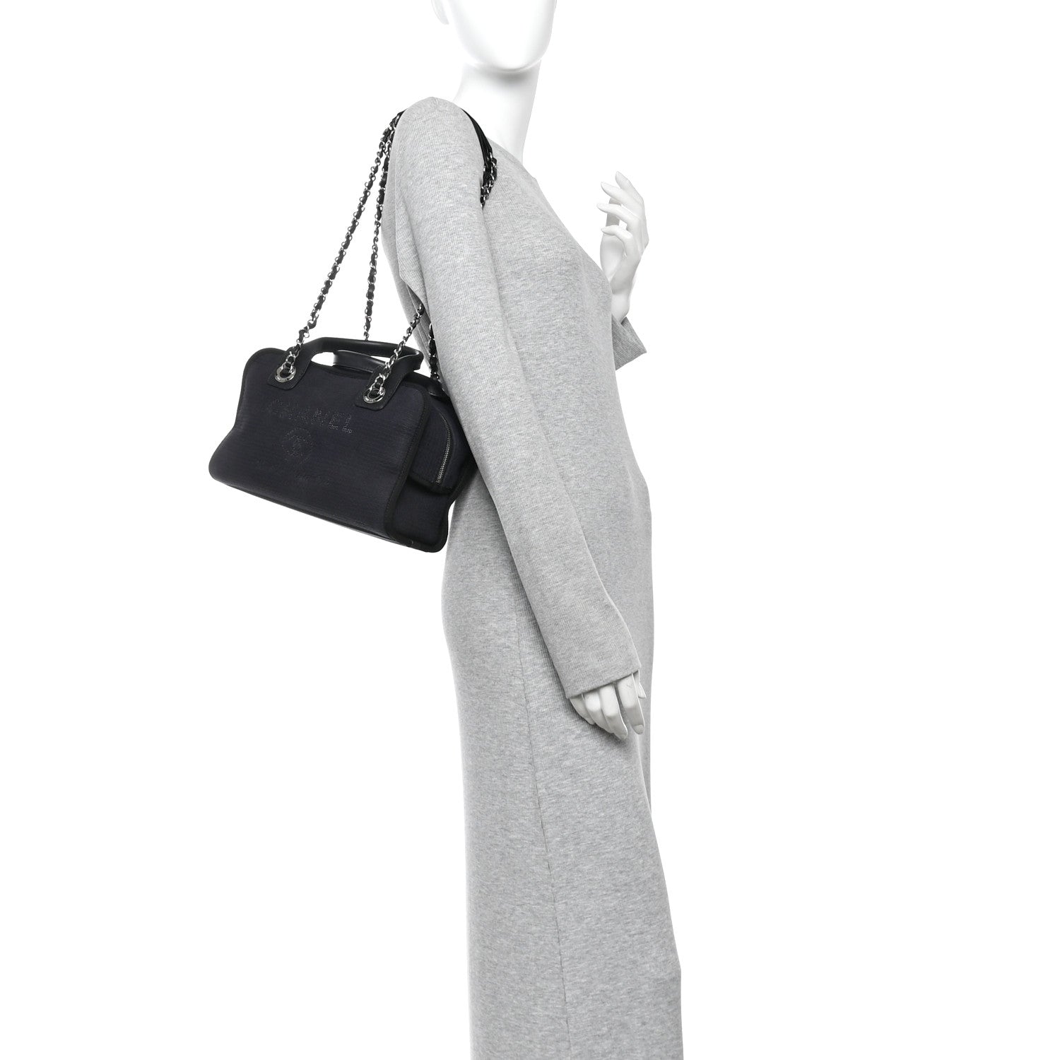 Chanel Mixed Fibers Deauville Bowling Bag Black 2 of 11