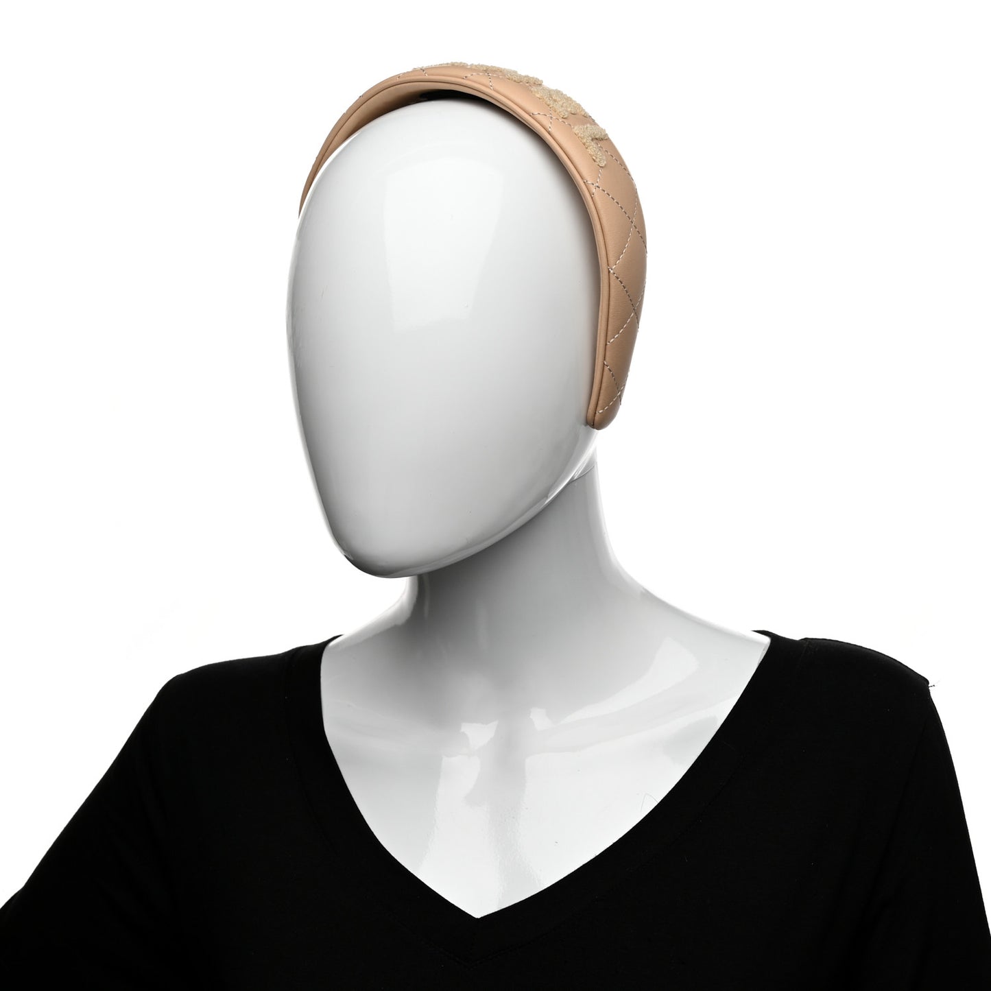 Lambskin Shearling Quilted Logo Headband Beige