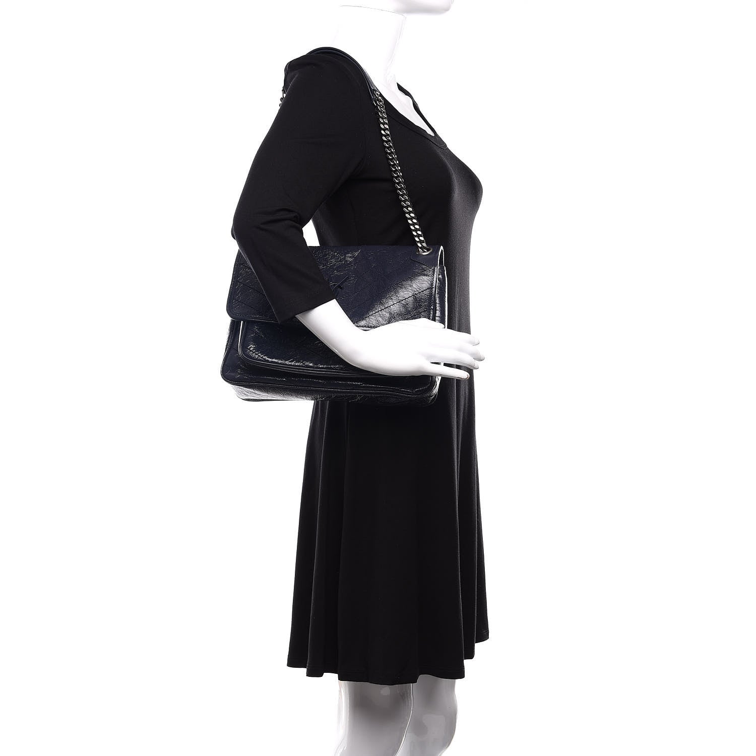 Saint Laurent Crinkled Calfskin Matelasse Monogram Medium Niki Chain Satchel Deep Marine 2 of 11