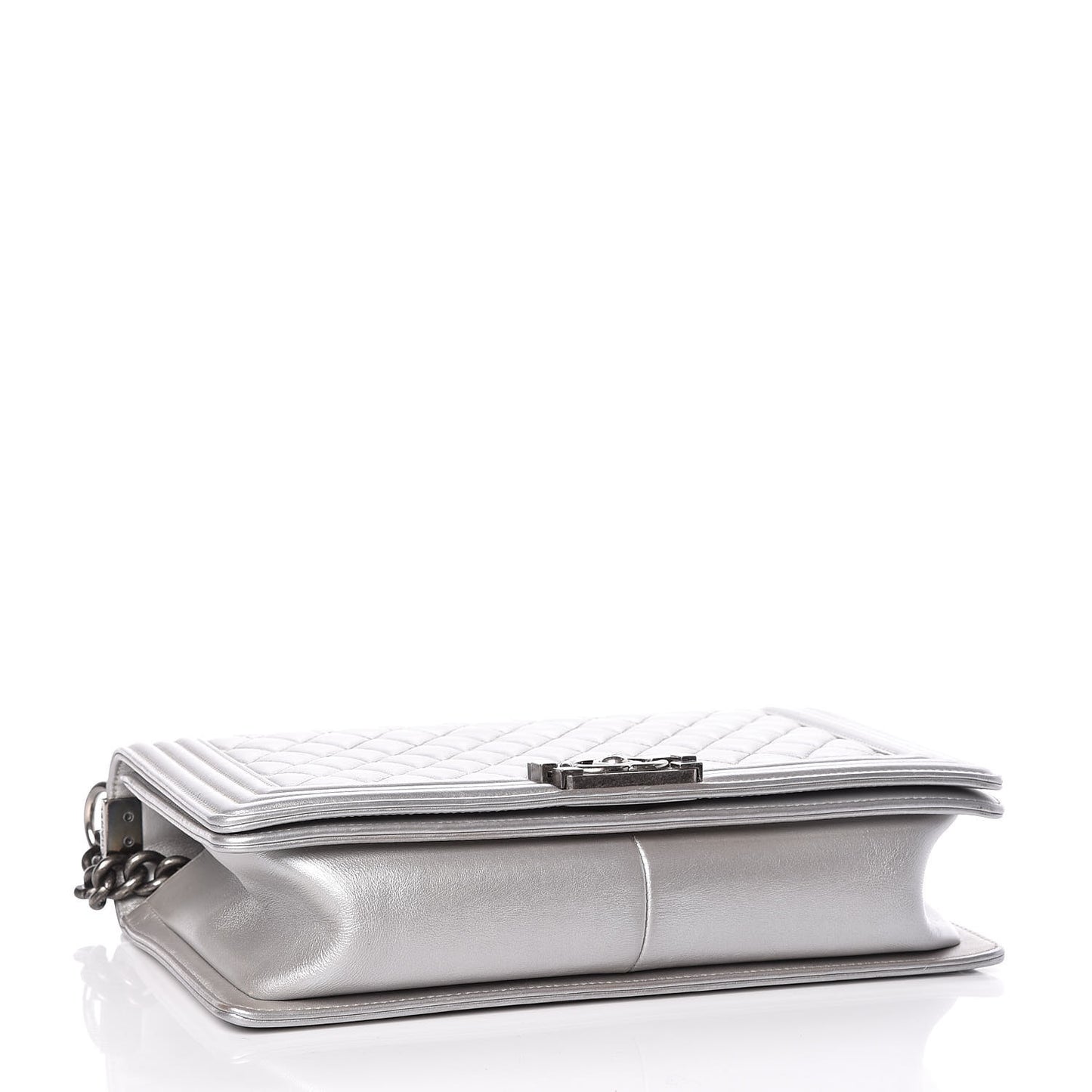 Metallic Calfskin Quilted New Medium Boy Flap Silver