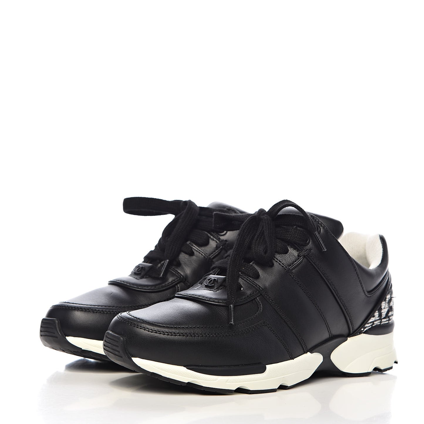 Calfskin Tweed CC Sneakers 38 Black White