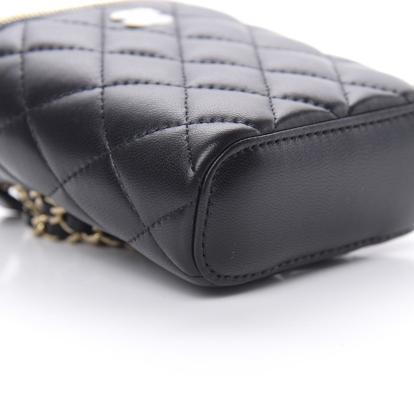 Lambskin Quilted Small Vertical Coco Beauty Vanity Case With Chain Black