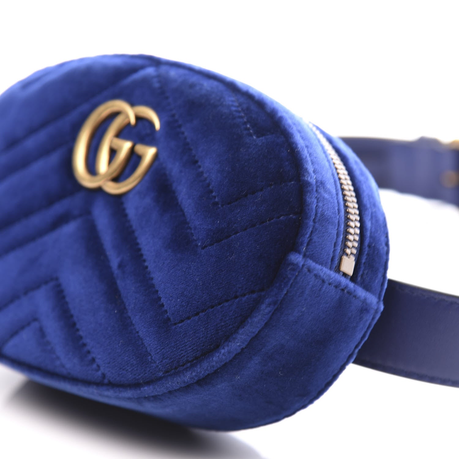 Gucci Velvet Matelasse GG Marmont Belt Bag 75 30 Cobalt Blue 9 of 10