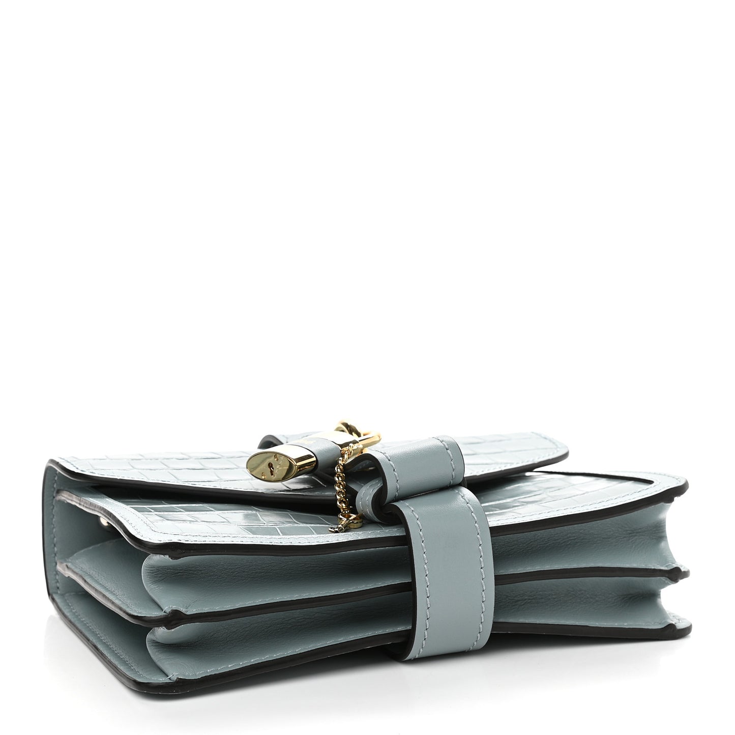 Calfskin Crocodile Embossed Aby Chain Shoulder Bag Faded Blue