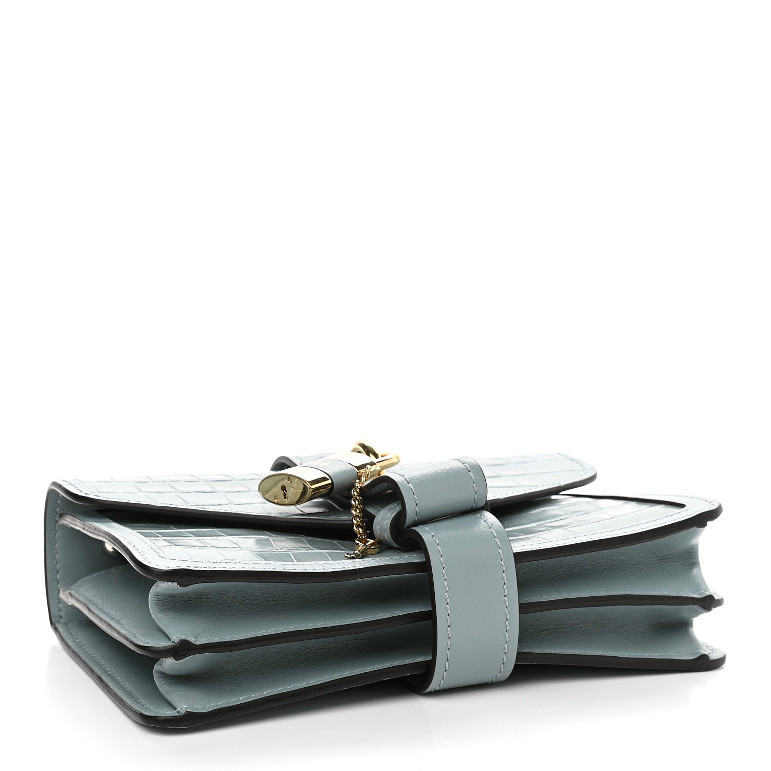 Chloe Calfskin Crocodile Embossed Aby Chain Shoulder Bag Faded Blue 4 of 9