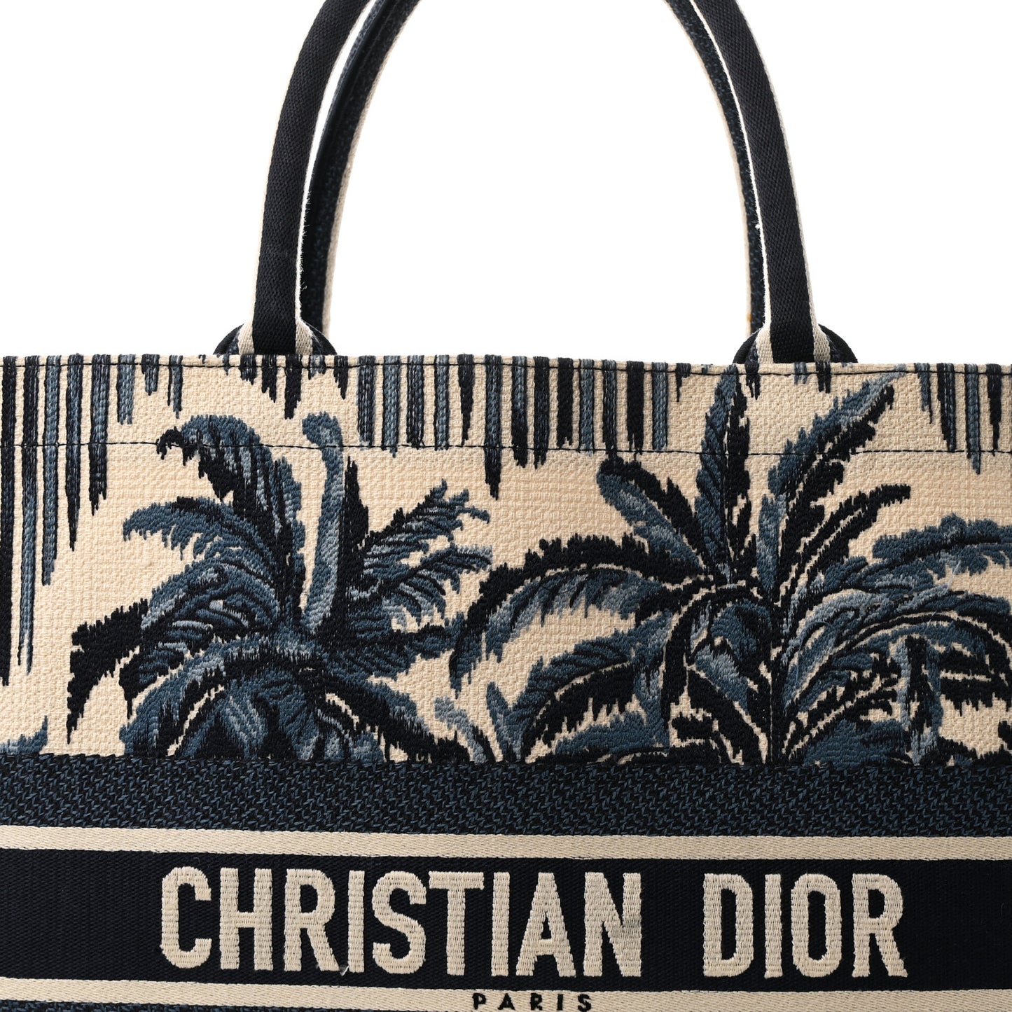 Canvas Embroidered Large Palm Tree Toile De Jouy Book Tote Blue Multicolor