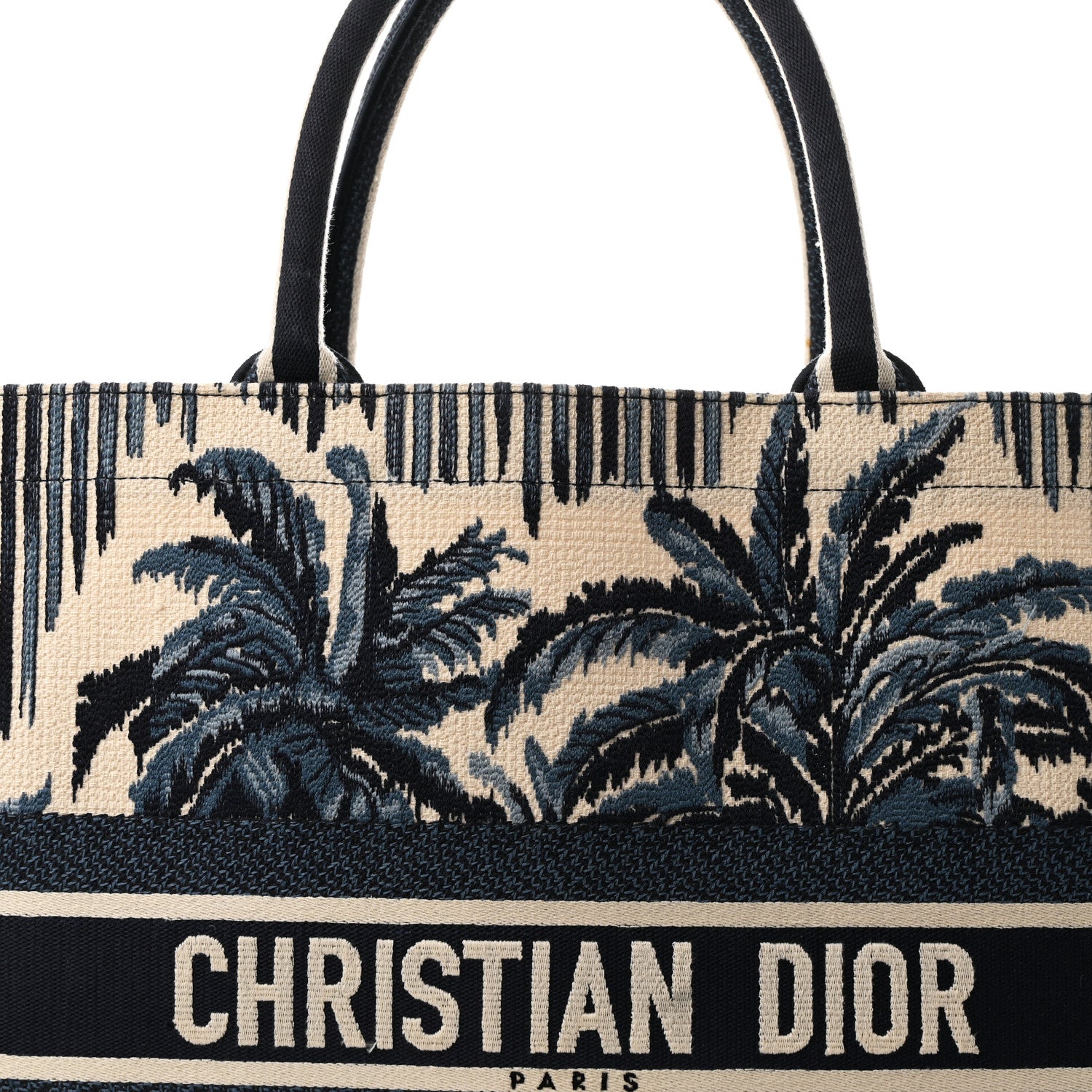 Christian Dior Canvas Embroidered Large Palm Tree Toile De Jouy Book Tote Blue Multicolor 10 of 11