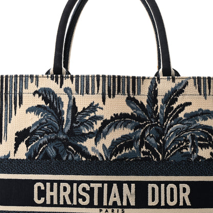 Christian Dior Canvas Embroidered Large Palm Tree Toile De Jouy Book Tote Blue Multicolor 10 of 11
