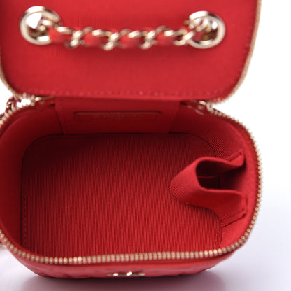 Chanel Lambskin Camellia Embossed Mini Vanity Case With Chain Red 5 of 10