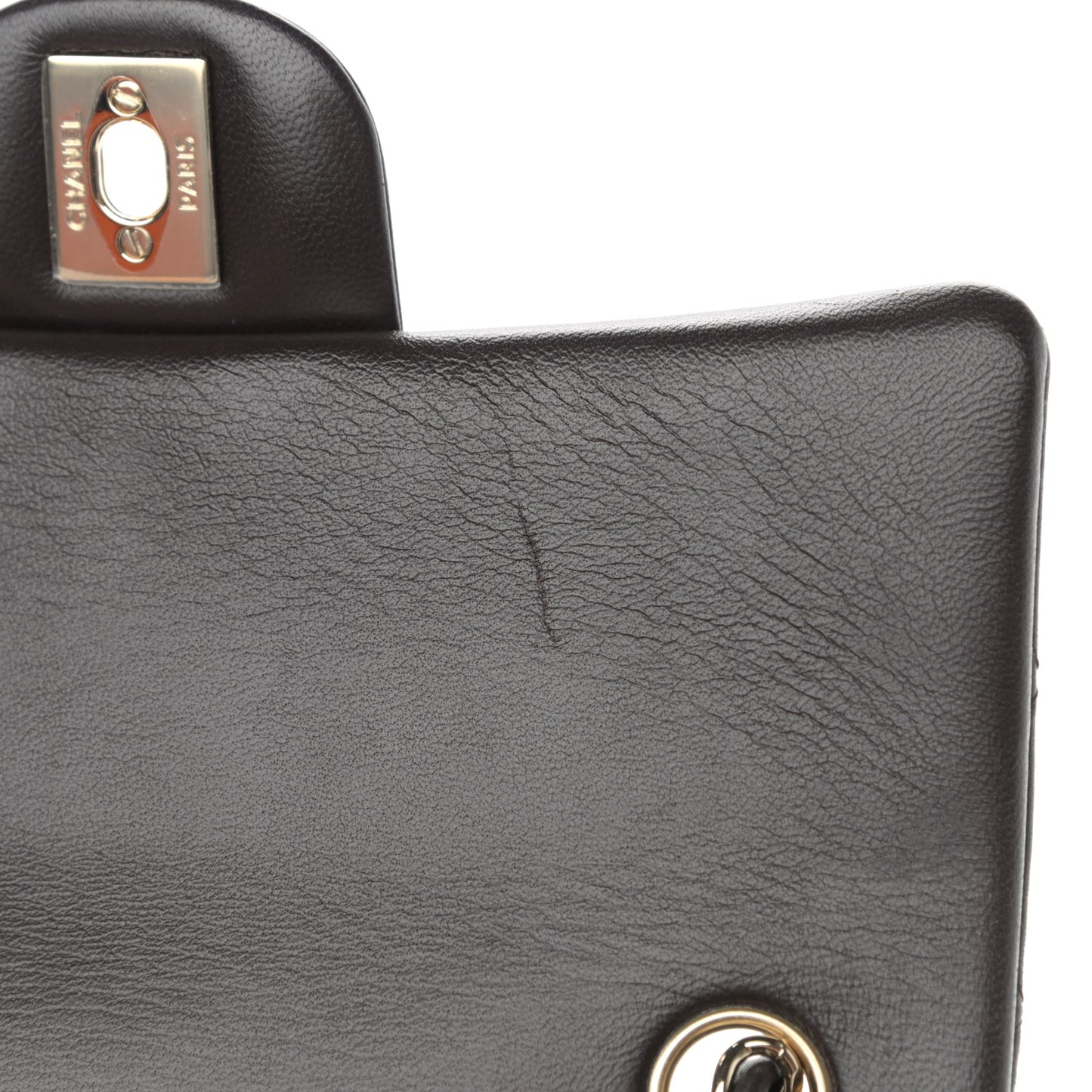 Lambskin Quilted Mini Rectangular Flap Dark Brown