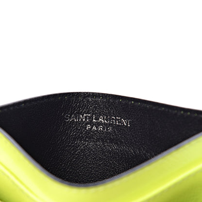 Saint Laurent Patent Grain De Poudre Matelasse Chevron Monogram Credit Card Case Neon Yellow 6 of 8