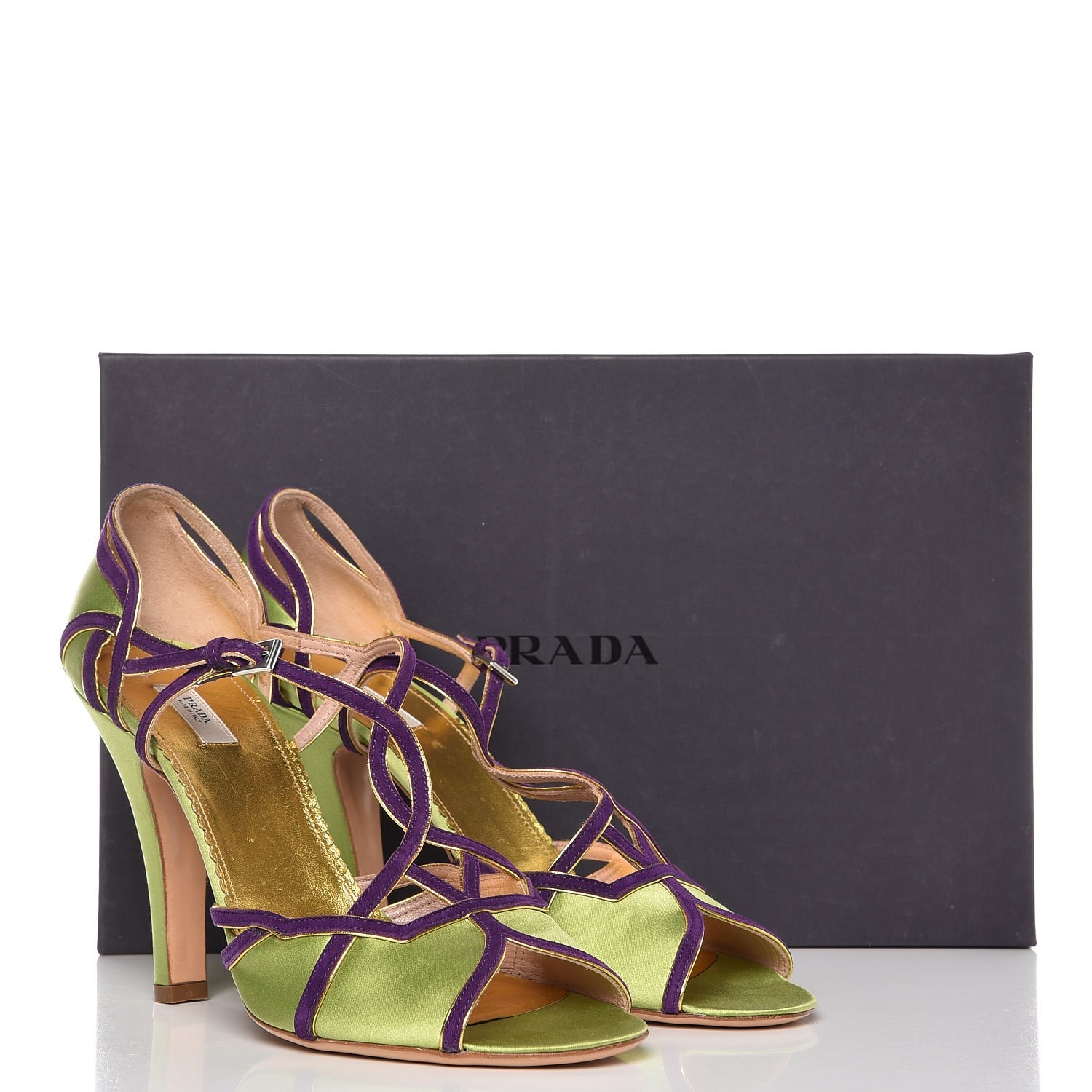 Prada Satin Suede Strappy Sandals 40 Green 13 of 13
