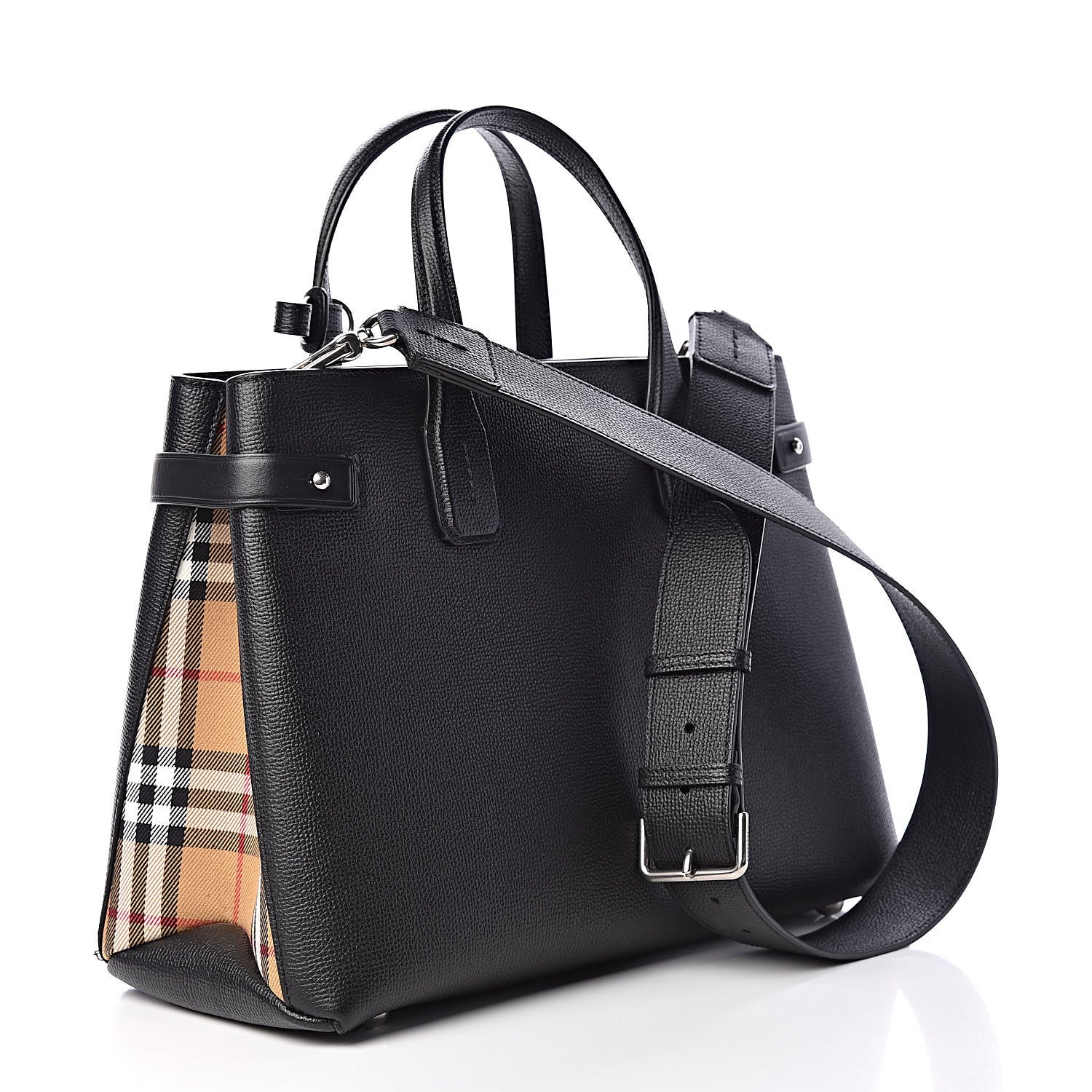 Burberry Derby Calfskin Vintage Check Medium Banner Tote Black 3 of 12