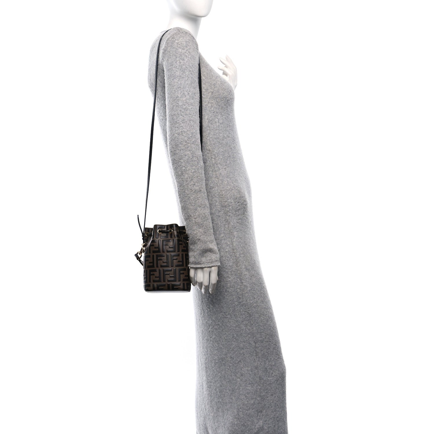 Fendi Vitello Liberty F is Fendi Bi-Color FF 1974 Embossed Mini Mon Tresor Bucket Bag Maya Black 2 of 10