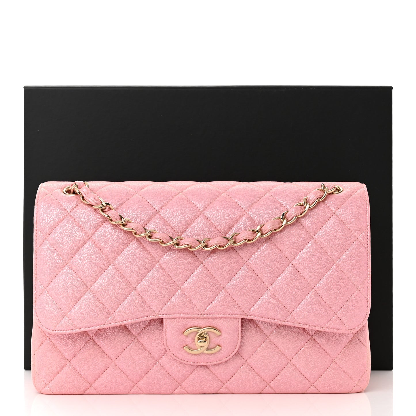 Iridescent Caviar Quilted Jumbo Double Flap Rose Pink