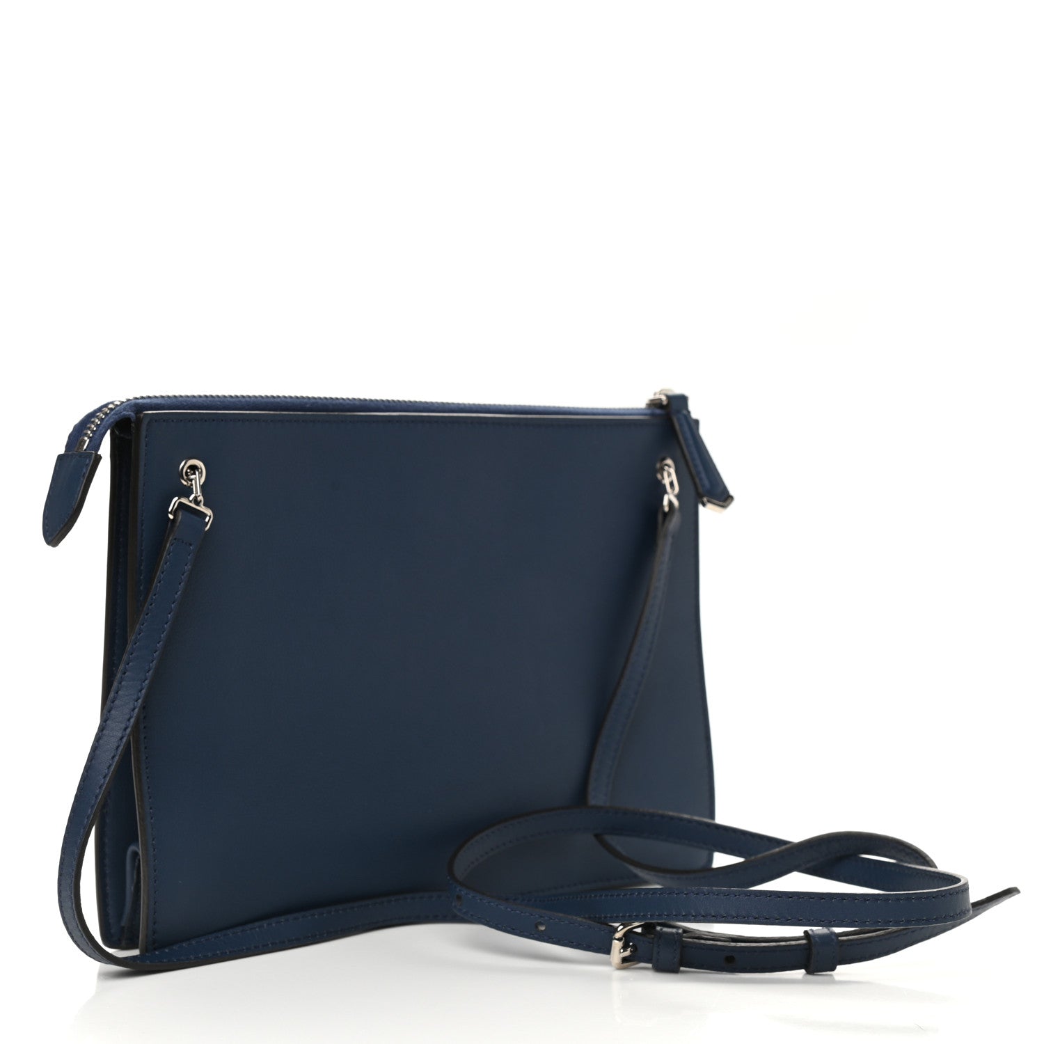 Fendi Vitello Dolce Fox Fur Monster Eyes Mini 2Jours Pouch Navy 2 of 9
