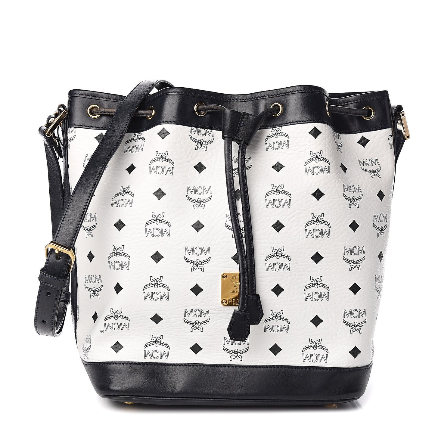 Visetos Small Heritage Drawstring Bucket Bag White Black