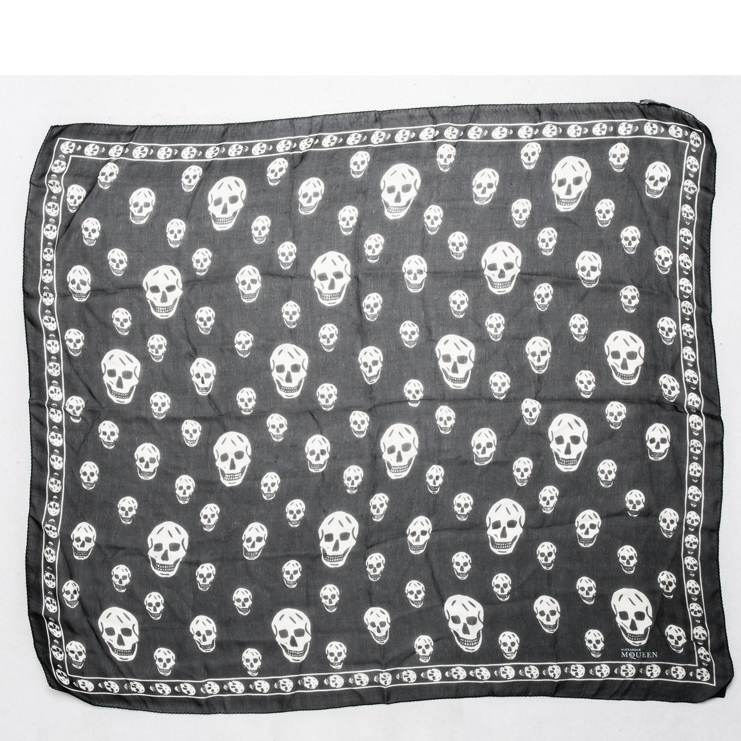 Silk Chiffon Skull Scarf Black Ivory