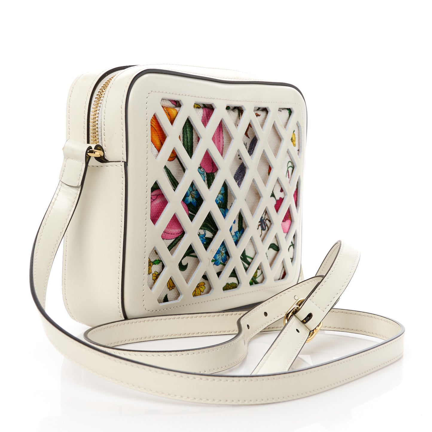 Canvas Calfskin Flora Infinity Cutout Shoulder Bag White Multicolor