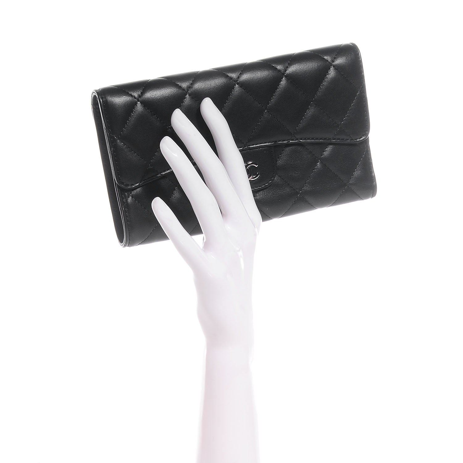 Chanel Lambskin Quilted Large Flap Wallet Black 2 of 9