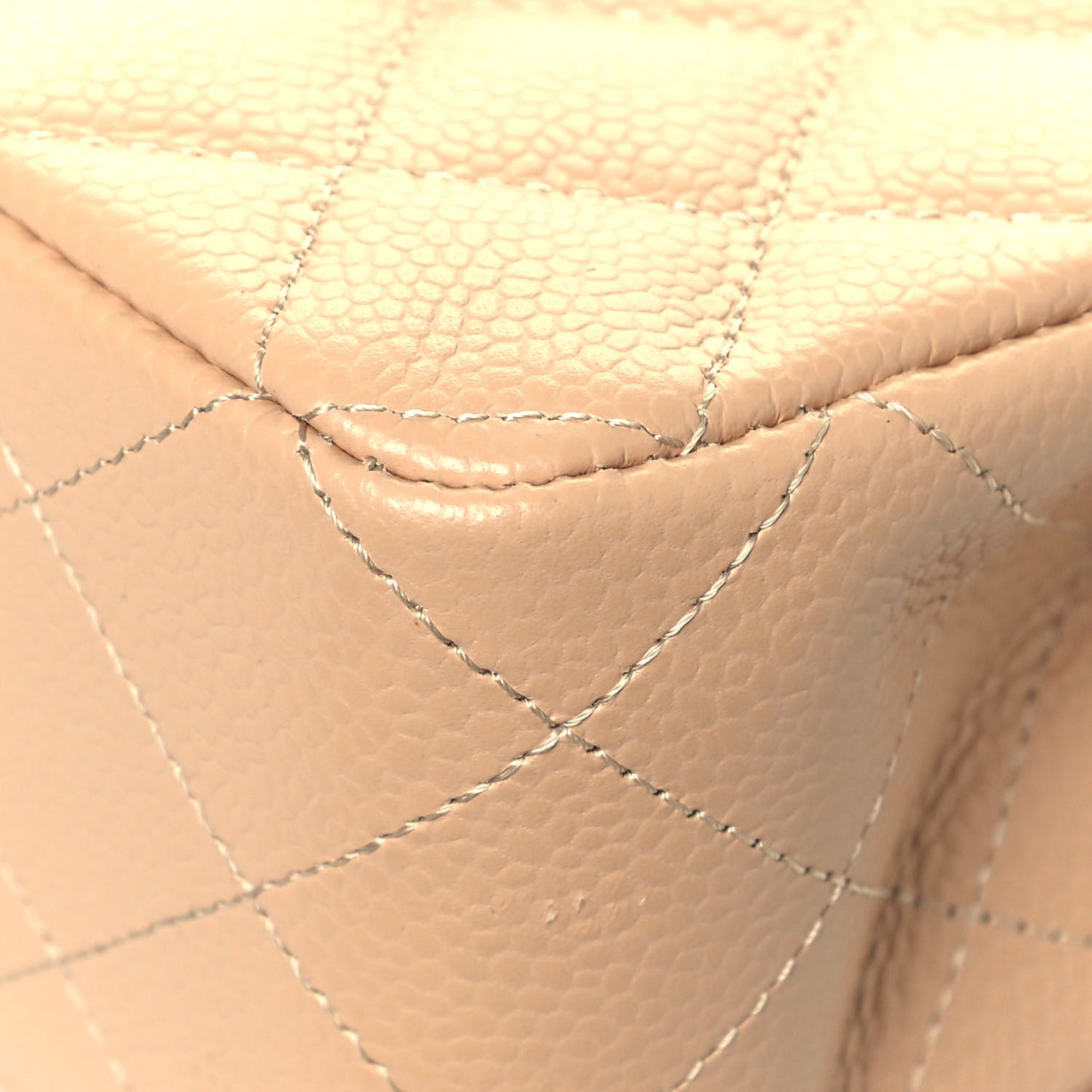 Caviar Quilted Medium Double Flap Beige