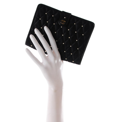 Chanel Satin Pearl Quilted CC Clutch Black 2 of 8