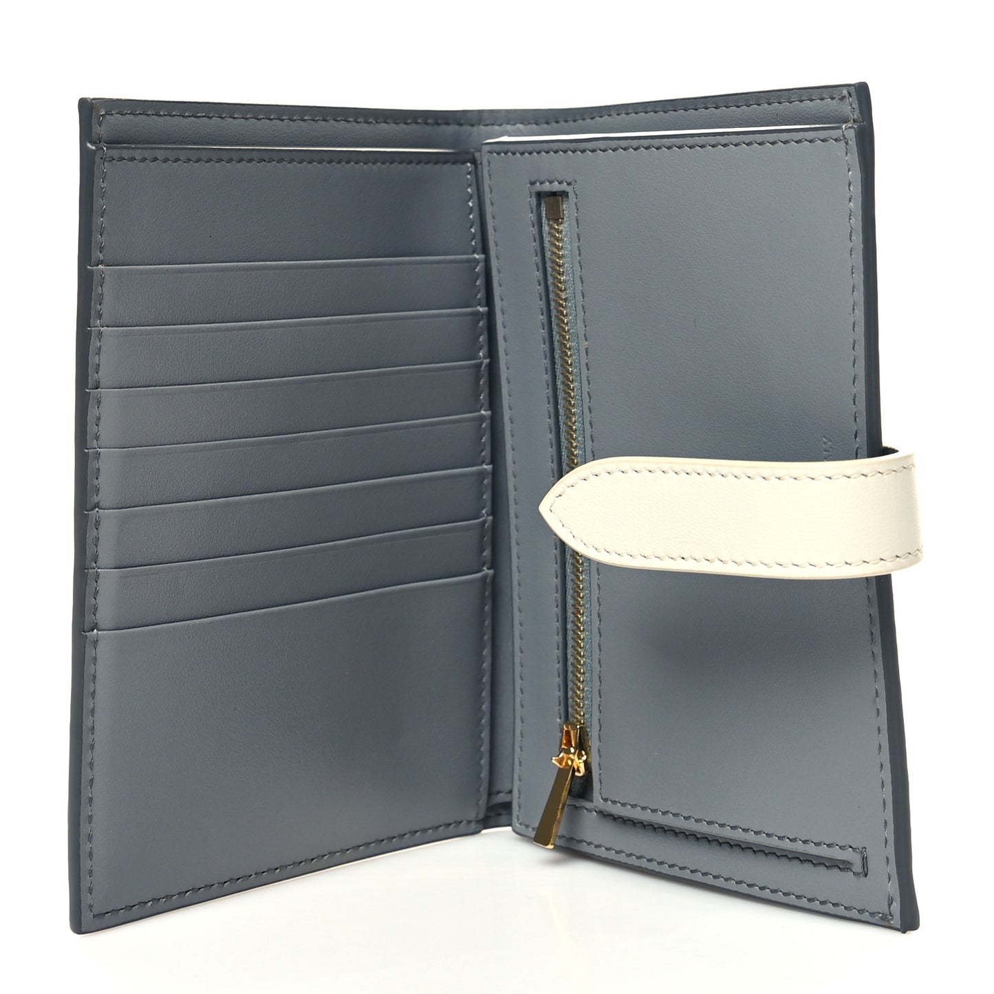 Grained Calfskin Medium Multifunction Strap Wallet Grey Chalk