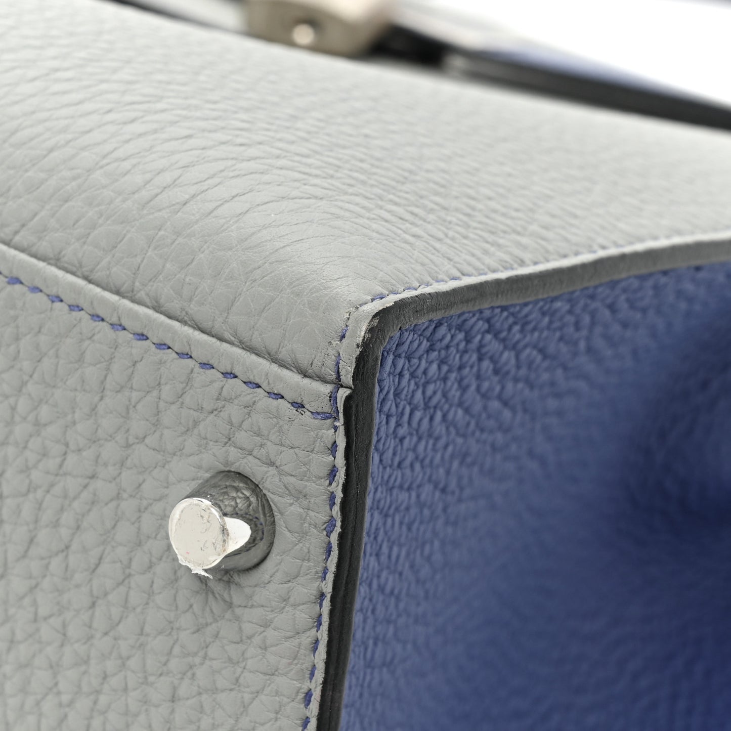 Togo Horseshoe Kelly Sellier 35 Gris Mouette Bleu Electrique