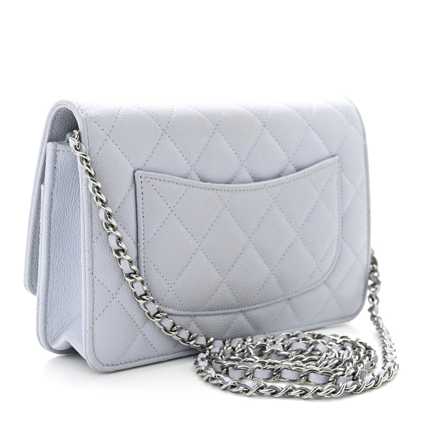 Caviar Quilted Wallet On Chain WOC Light Grey
