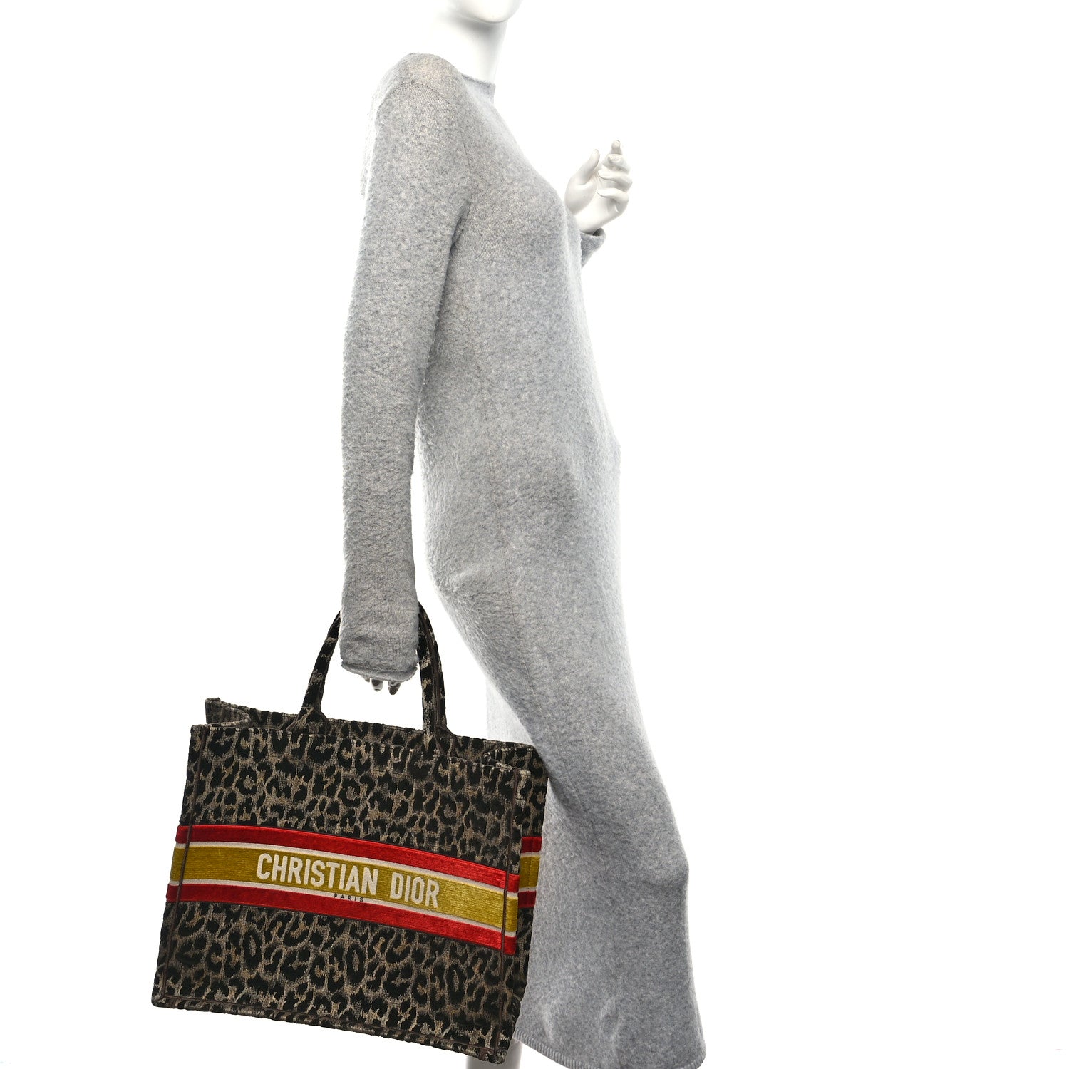 Christian Dior Canvas Velvet Embroidered Large Leopard Book Tote Tote Beige 2 of 10