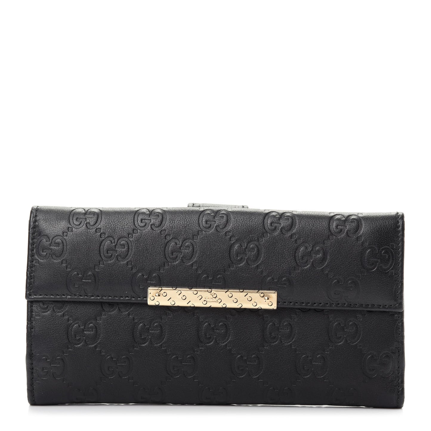 Guccissima Margaux Calfskin Metal Bar Continental Flap Wallet Black