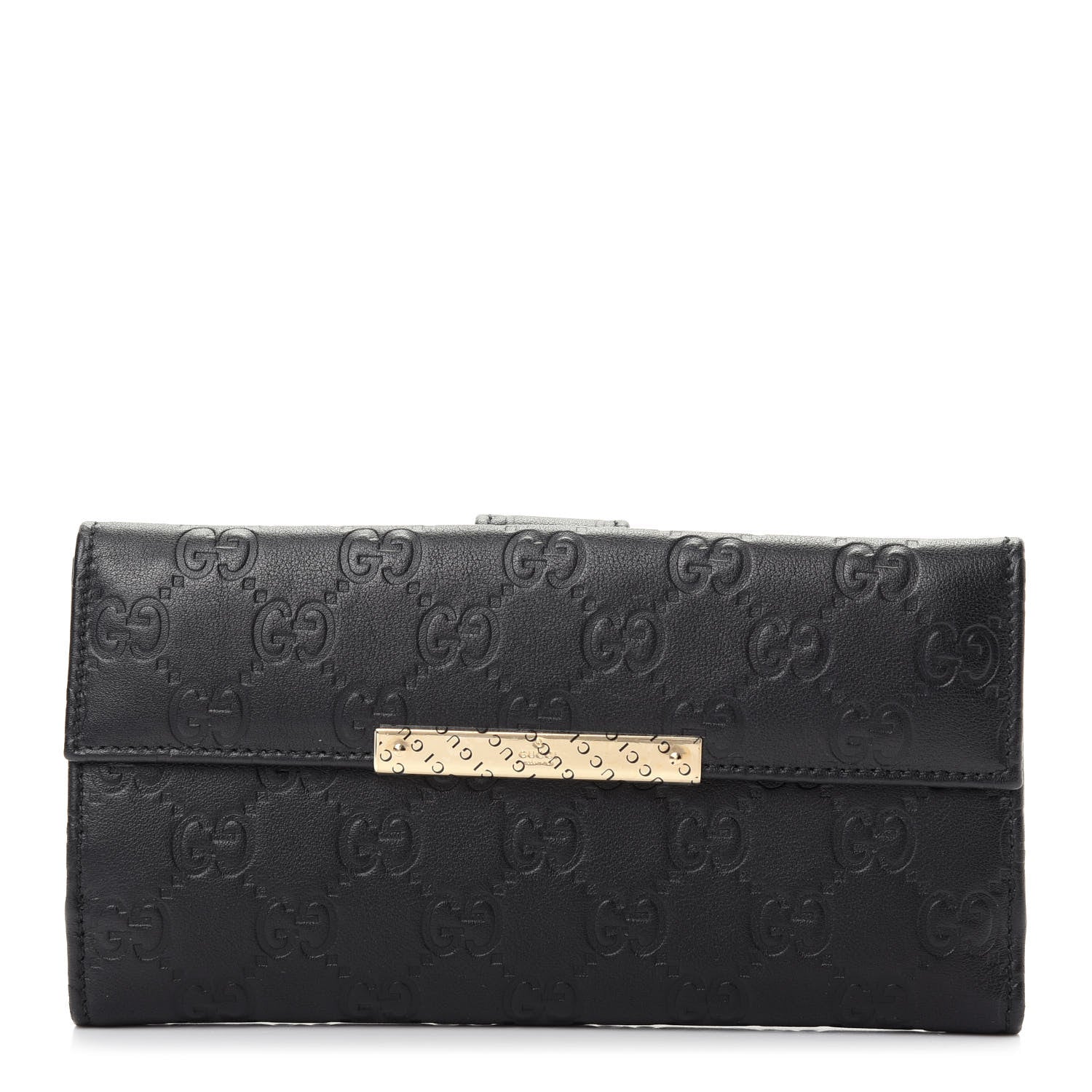 Gucci Guccissima Margaux Calfskin Metal Bar Continental Flap Wallet Black 1 of 7