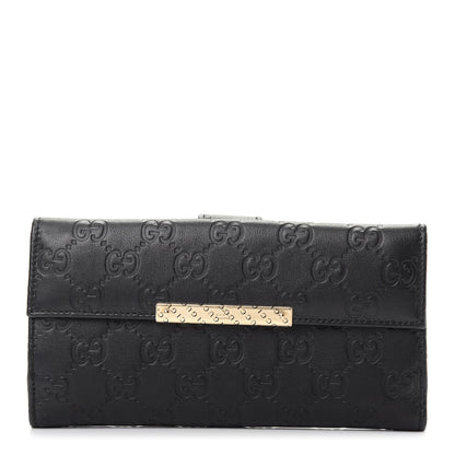 Gucci Guccissima Margaux Calfskin Metal Bar Continental Flap Wallet Black 1 of 7