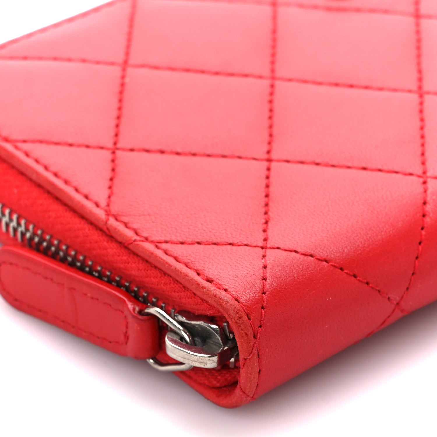 Chanel Lambskin Quilted Small Zip Around Wallet Red 10 of 11