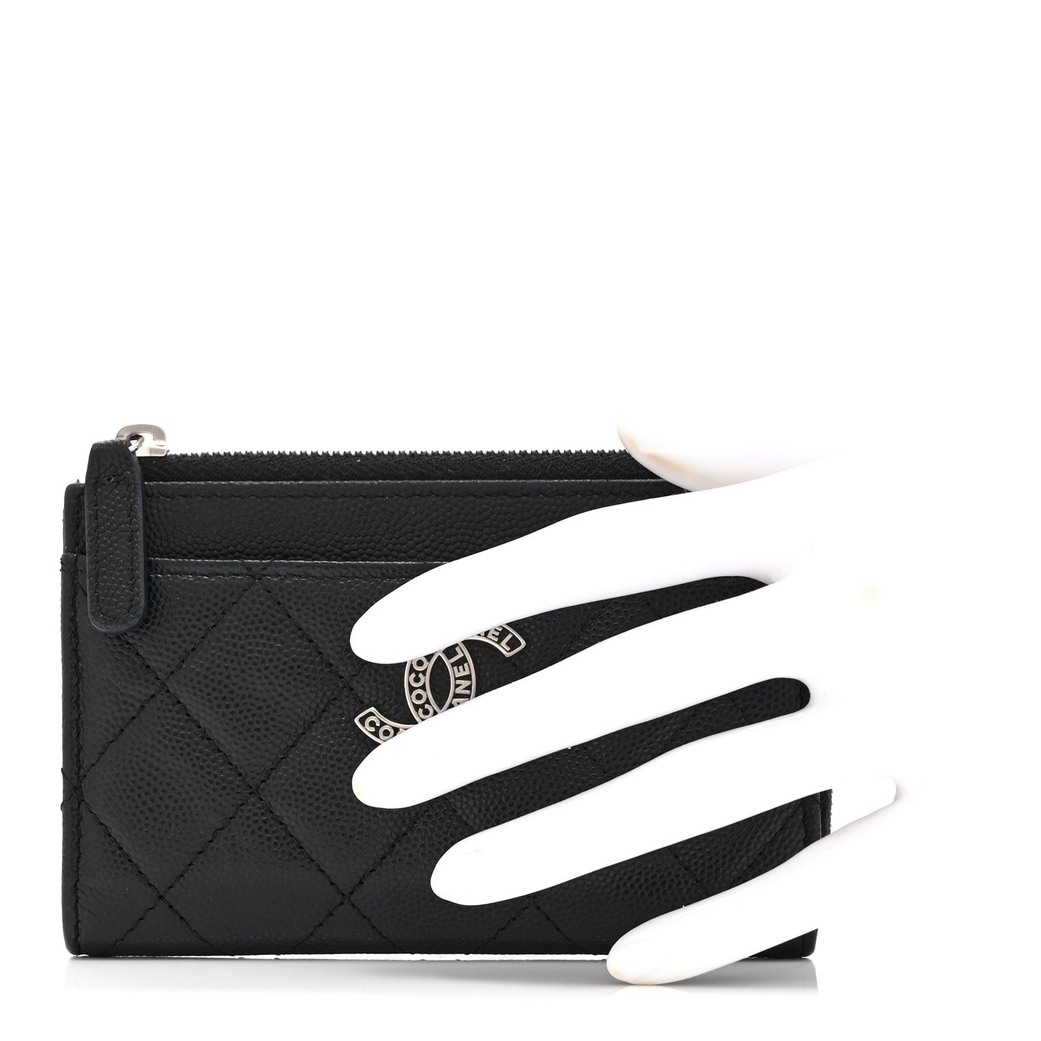 Chanel Caviar Quilted CC Logo Zip Around Card Holder Black 2 of 10