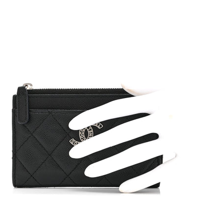 Chanel Caviar Quilted CC Logo Zip Around Card Holder Black 2 of 10