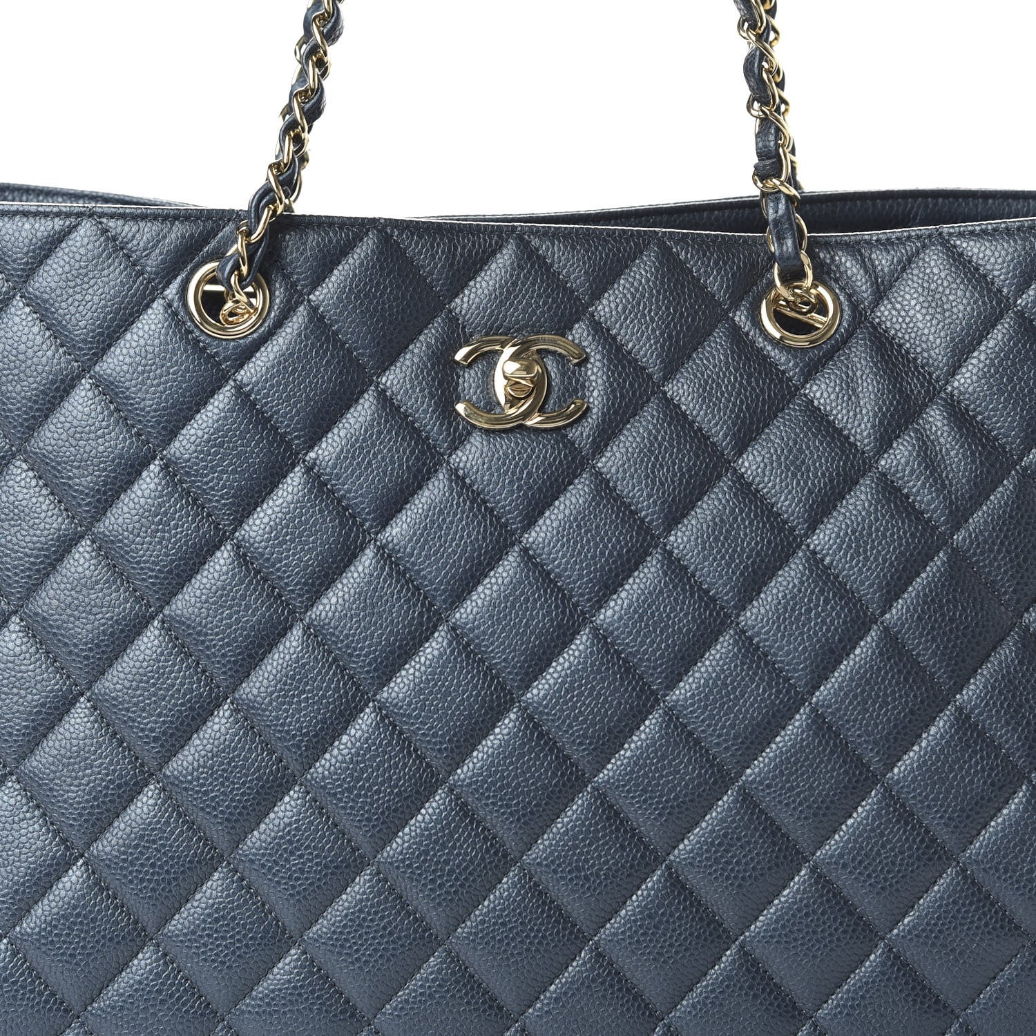 Chanel Metallic Caviar Quilted Large Classic Shopping Tote Dark Blue 10 of 10