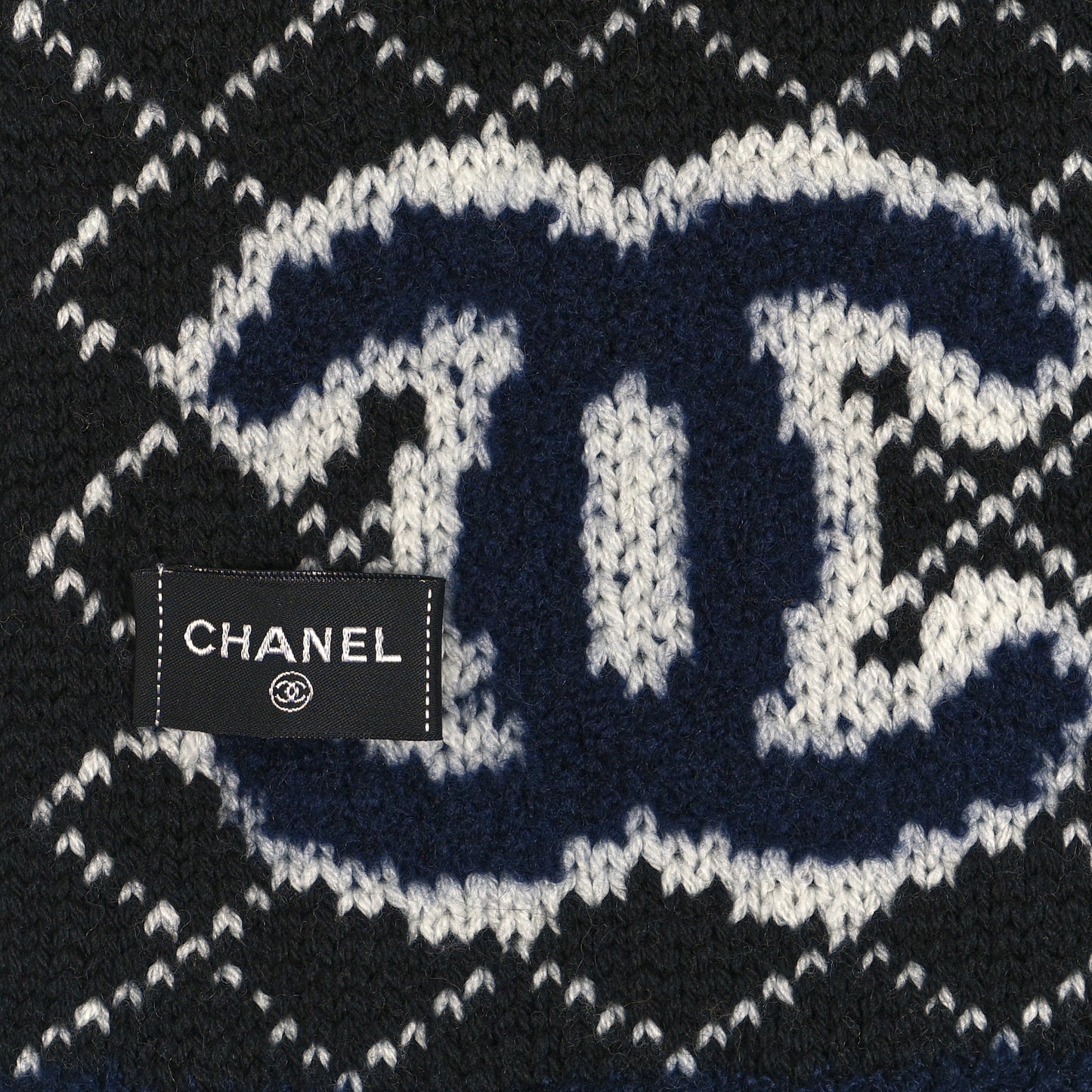 Wool Cashmere Silk CC Scarf Navy White