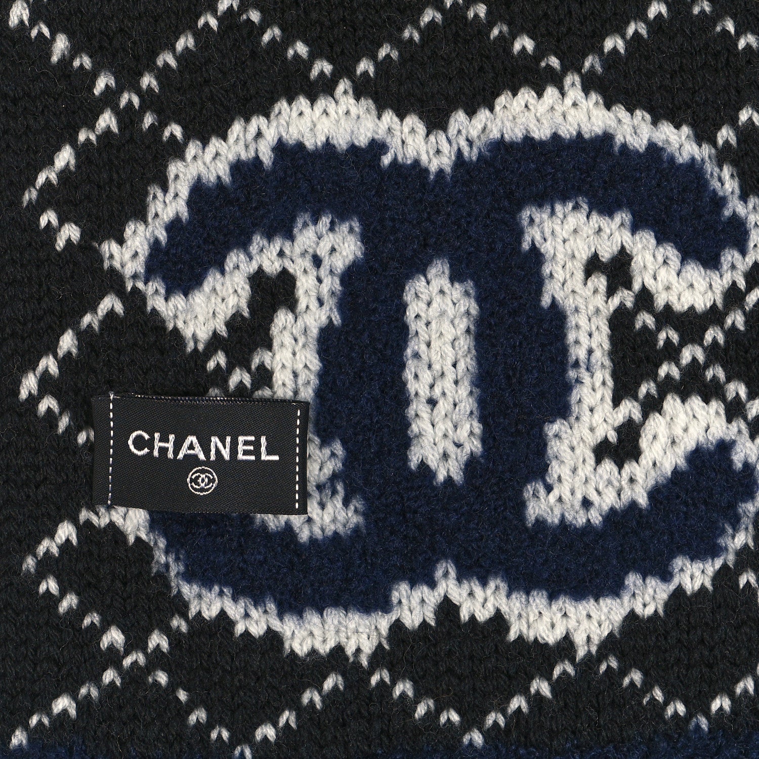 Chanel Wool Cashmere Silk CC Scarf Navy White 3 of 4