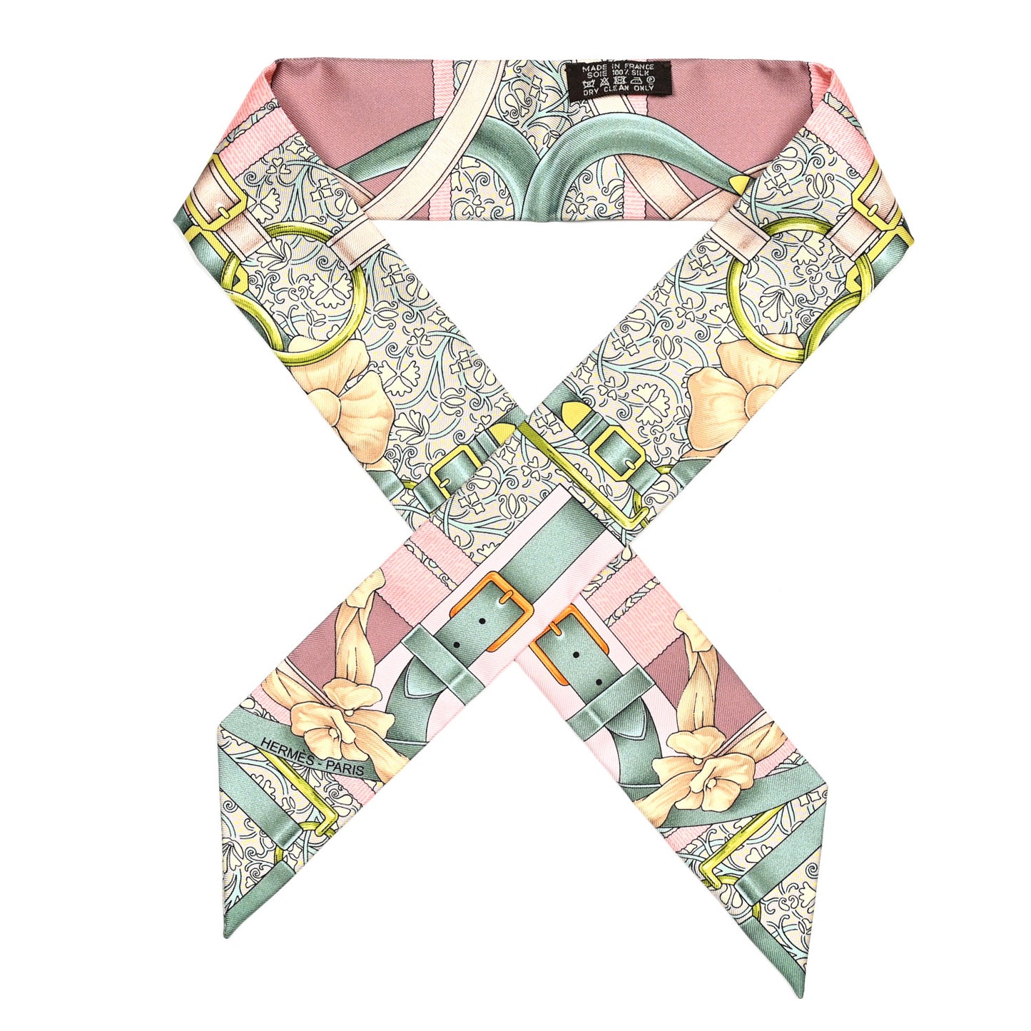 Silk Grand Manege Fleuri Twilly Bois De Rose Vert Amande Beige