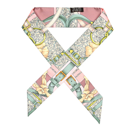Hermes Silk Grand Manege Fleuri Twilly Bois De Rose Vert Amande Beige 1 of 4