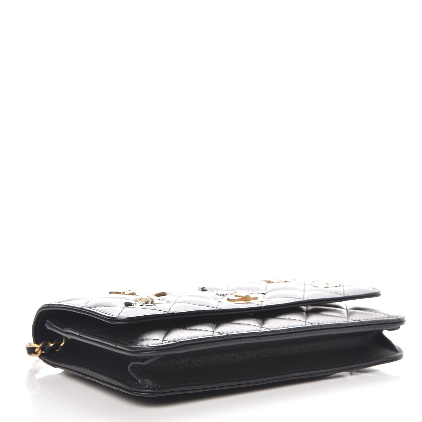 Aged Calfskin Quilted Lucky Charms 2.55 Reissue Wallet On Chain WOC Black